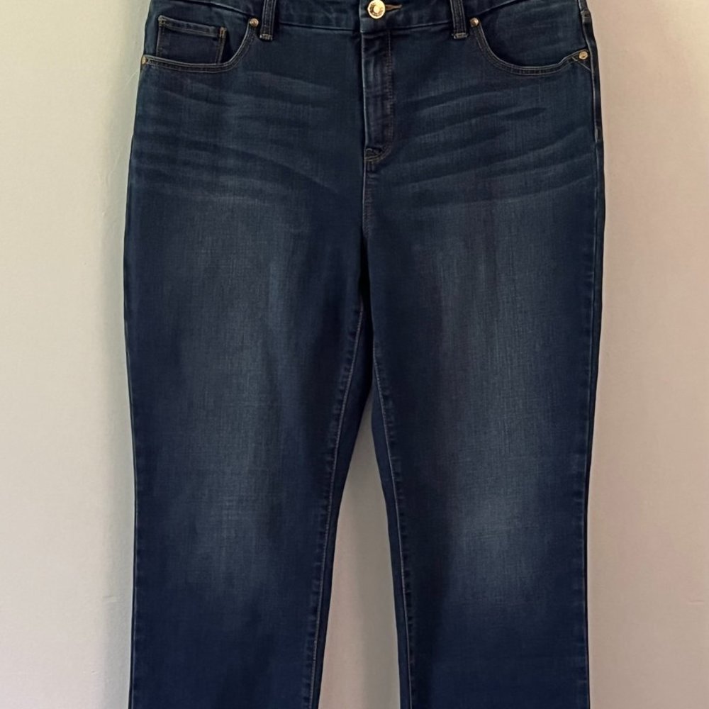 Chico's So Slimming Girlfriend Straight Leg Dark Denim Jean sz 1.5 (10) short